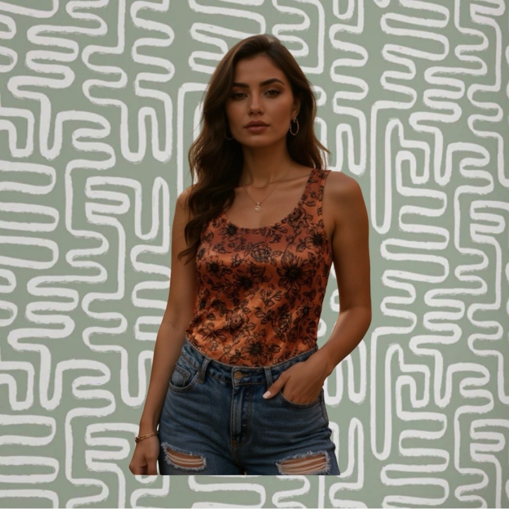 Delicates Floral Copper Tank Top Sz Medium